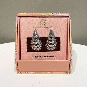 NEW House of Harlow 1960 Silver Hallow Water Drop Earrings